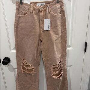 VERVET by Flying Monkey High-Rise Distressed Wide-Leg Jeans in Dusty Rose